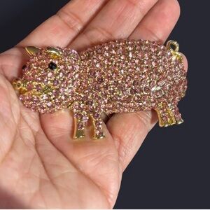 Elegant Pink Crystal Pig Brooch